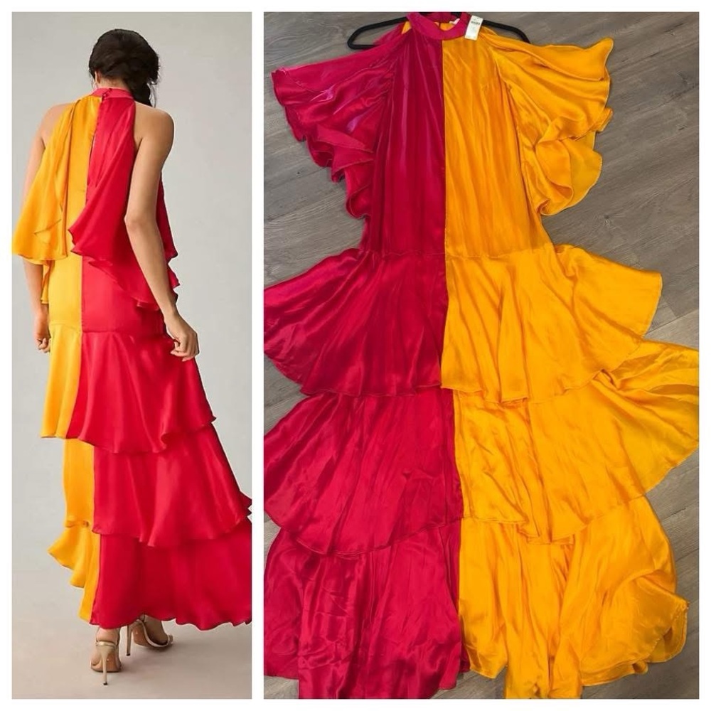 Anthropologie Pinnacle by Shruti Ruffle Satin Maxi Dress - Picture 2 of 2